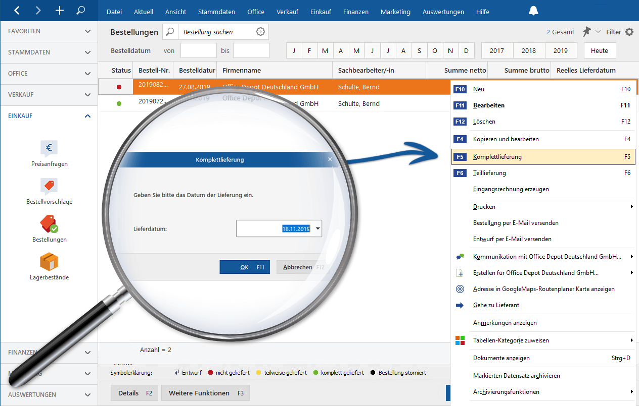 Lieferdatum bei Teil- und Komplettlieferungen