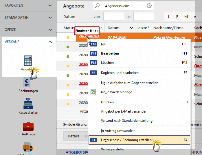 Lieferschein und Rechnung erstellen