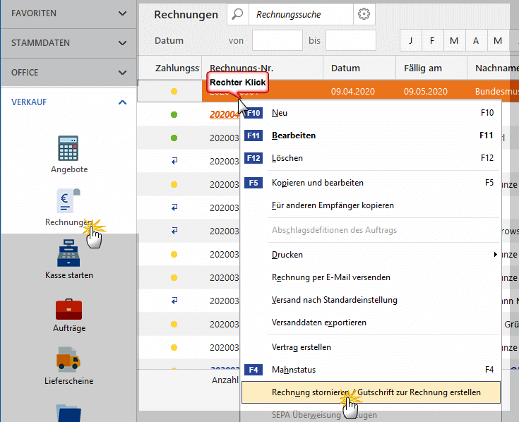 Rechnung stornieren