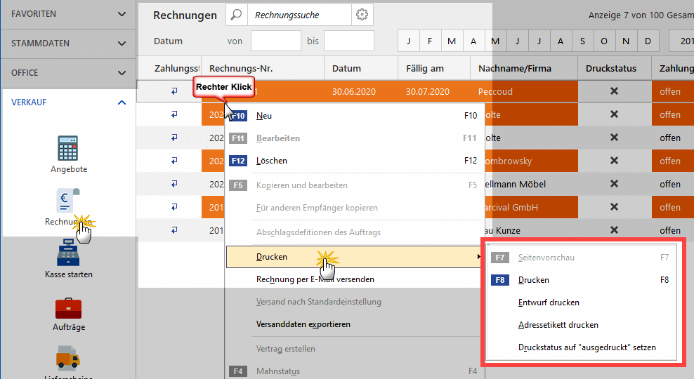 Rechnungen Drucken