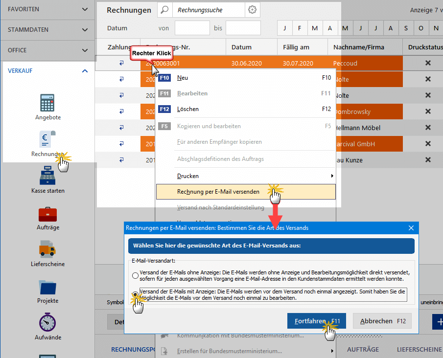 Rechnungen per E-Mail versenden
