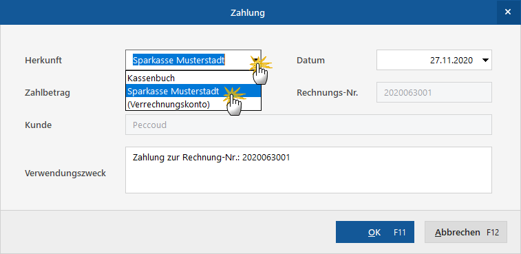 Verrechnungskonto auswählen
