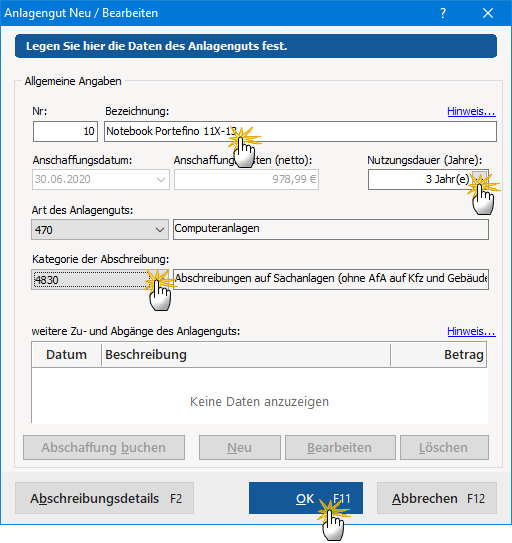 Anlagengut erstellen