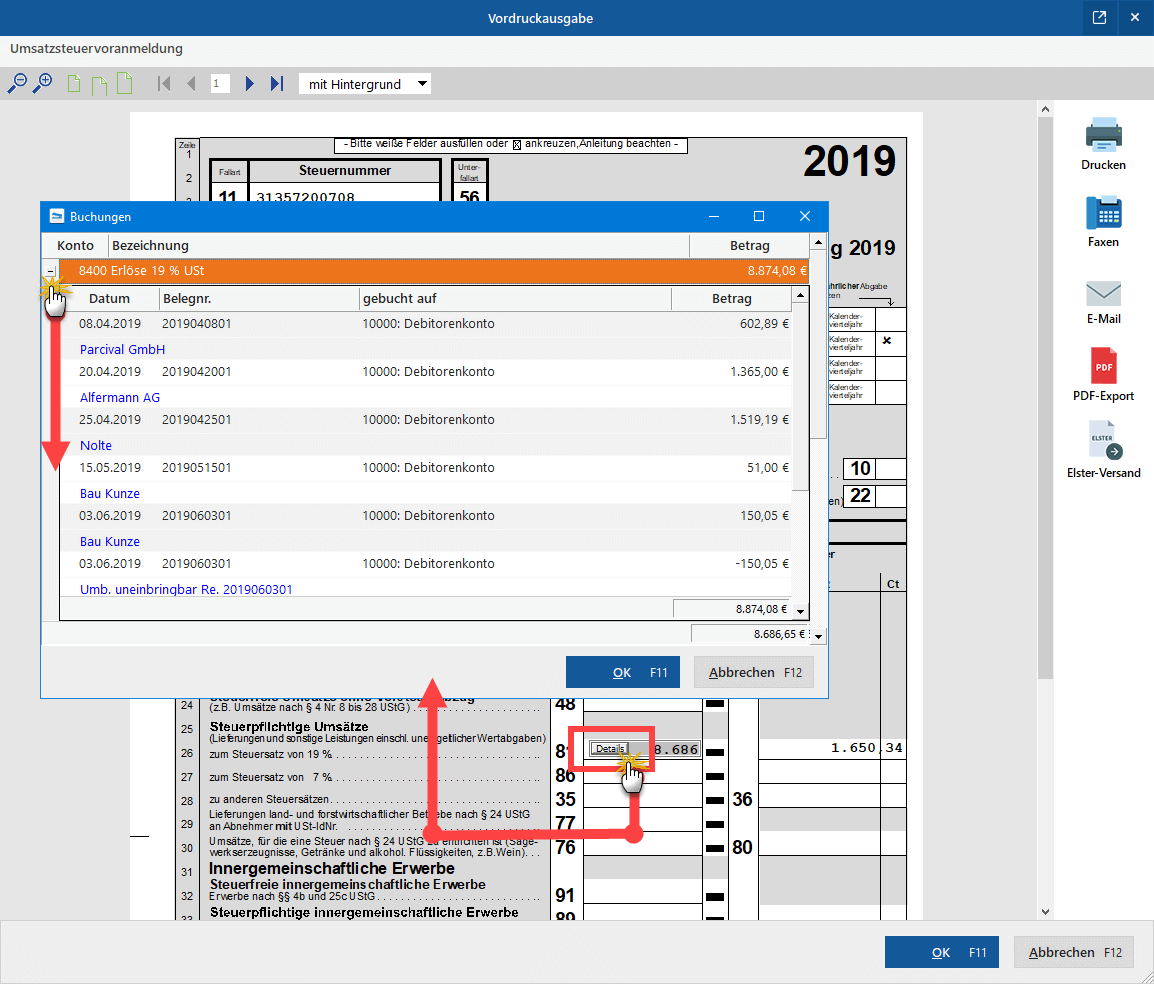 Vordruckausgabe der Umsatzsteuervoranmeldung