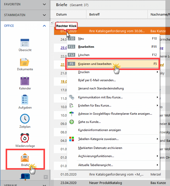 Briefe kopieren und bearbeiten