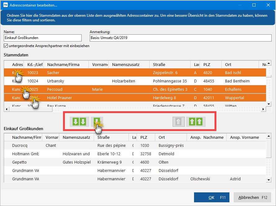 Adresscontainer bearbeiten