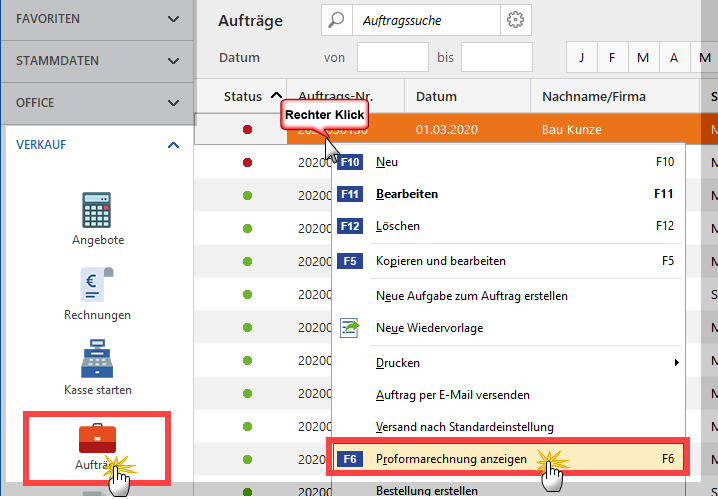 Proforma-Rechnungen erstellen