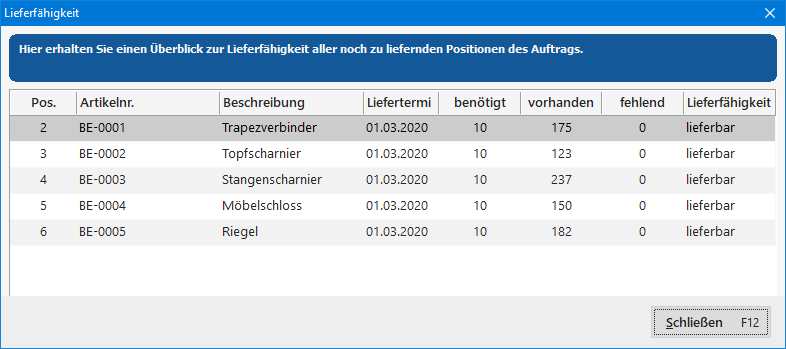 Lieferfähigkeit anzeigen