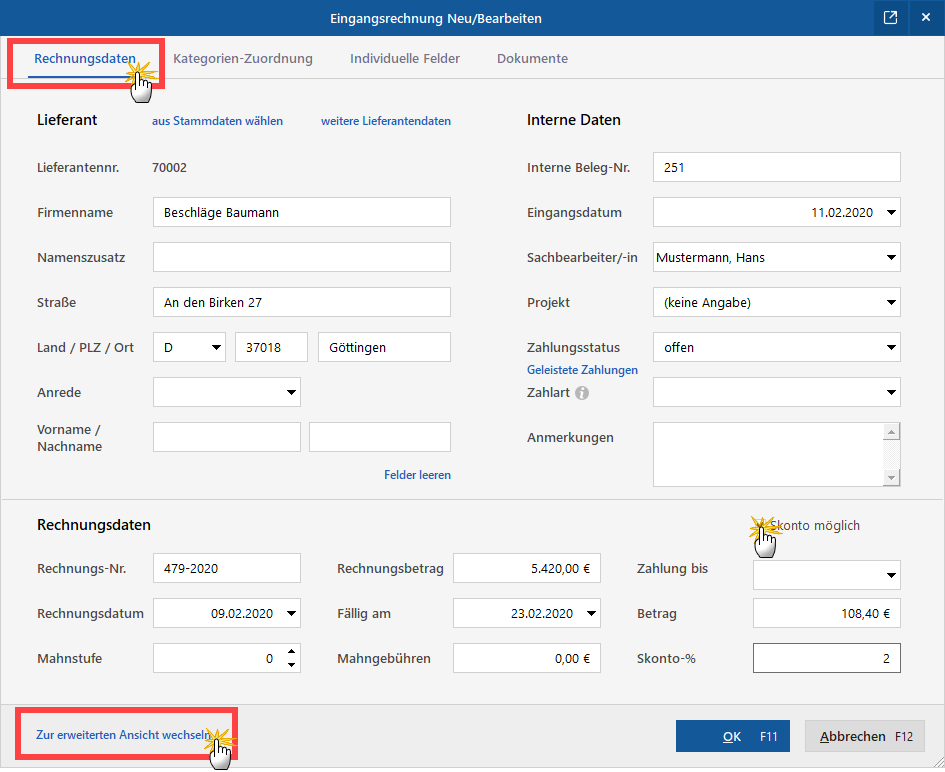 Eingangsrechnung bearbeiten