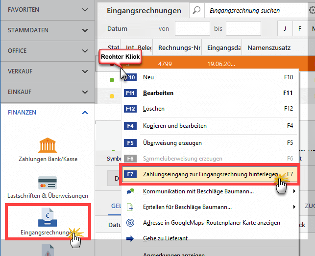 Eingangsrechnung auf vollständig bezahlt setzen