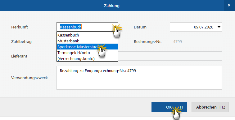 Eingangsrechnung auf vollständig bezahlt setzen