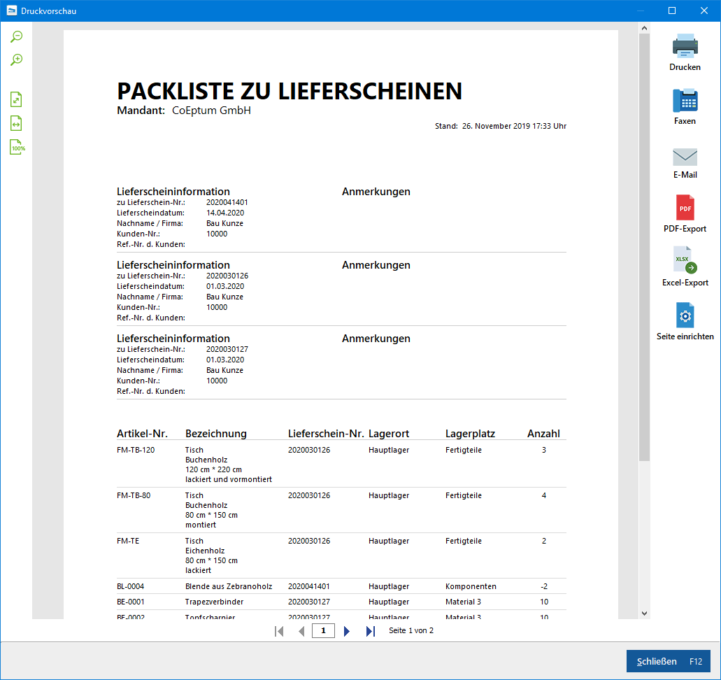 Lieferschein drucken