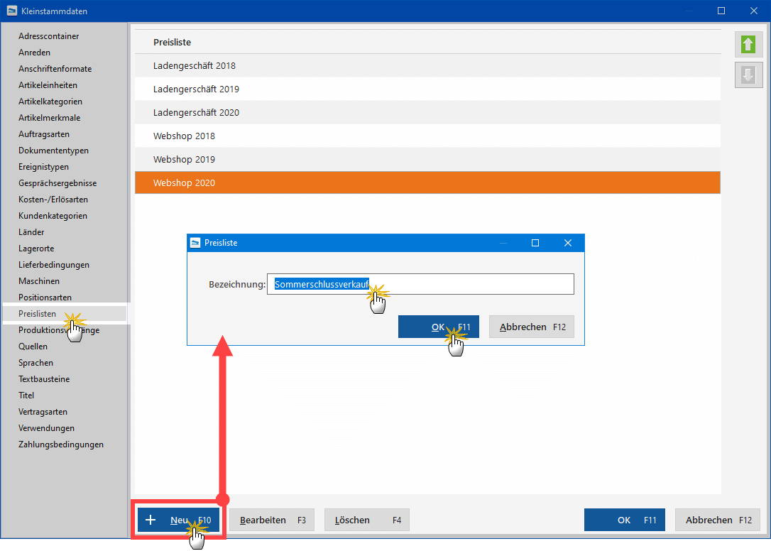 Preislisten anlegen