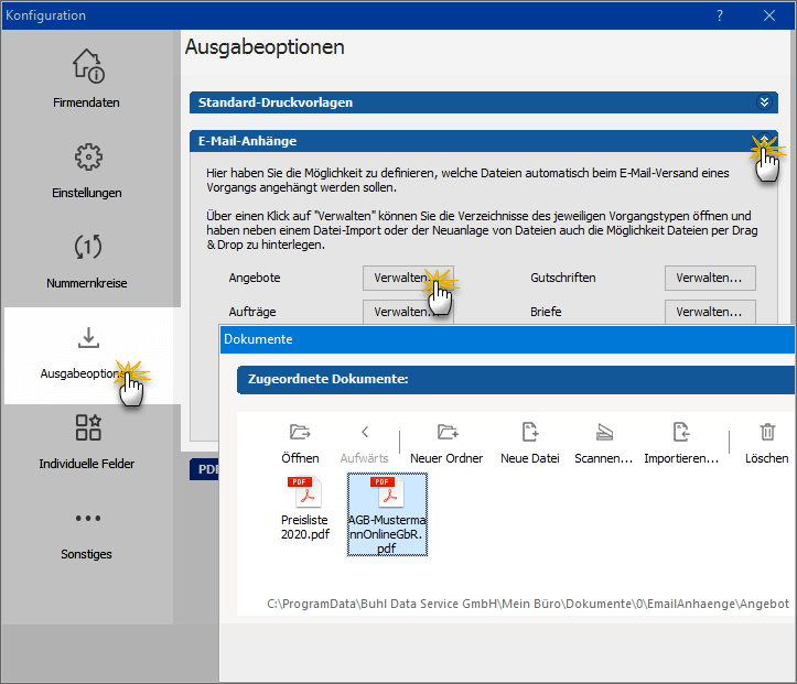 Anhänge verwalten