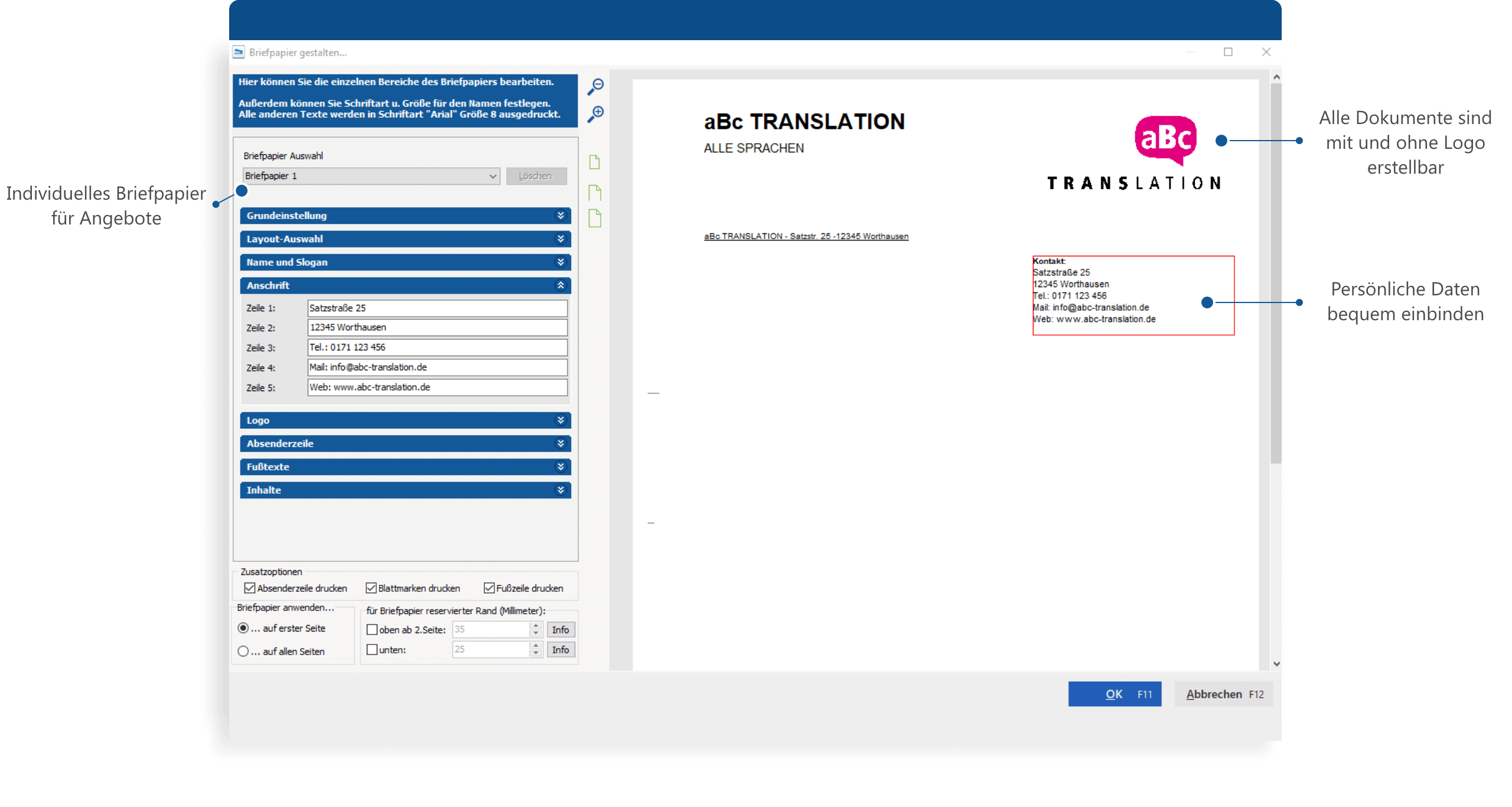 Ihr eigenes Geschäftsbriefpapier