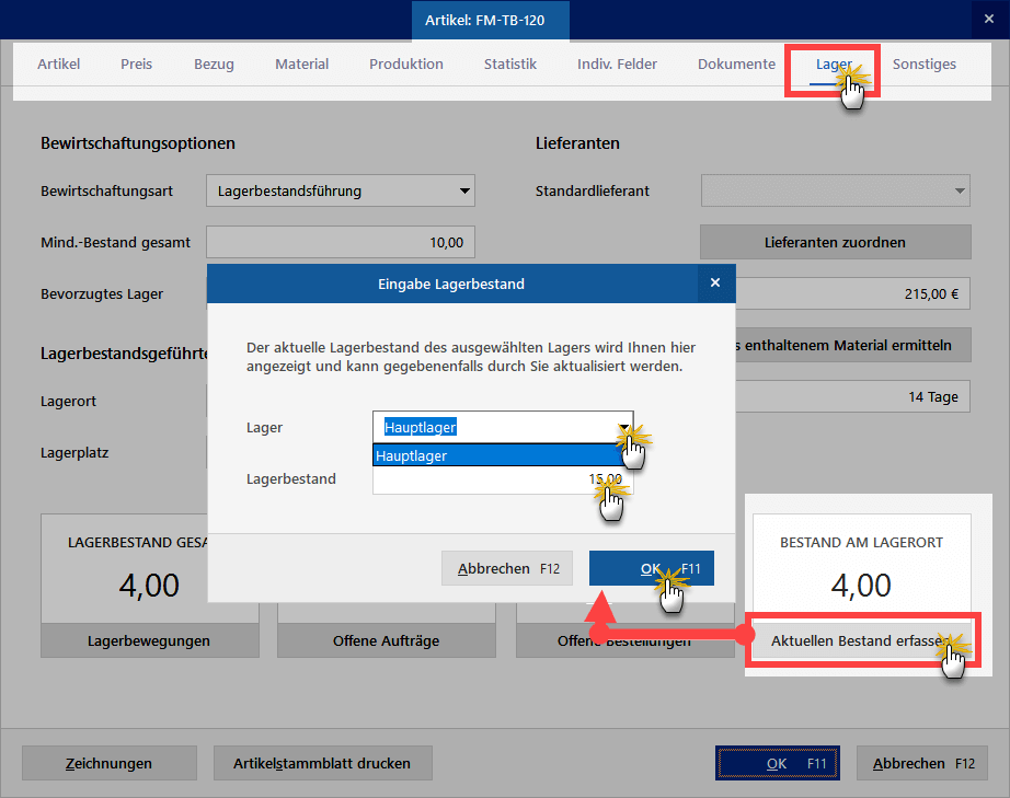 Lagerbestand aktualisieren