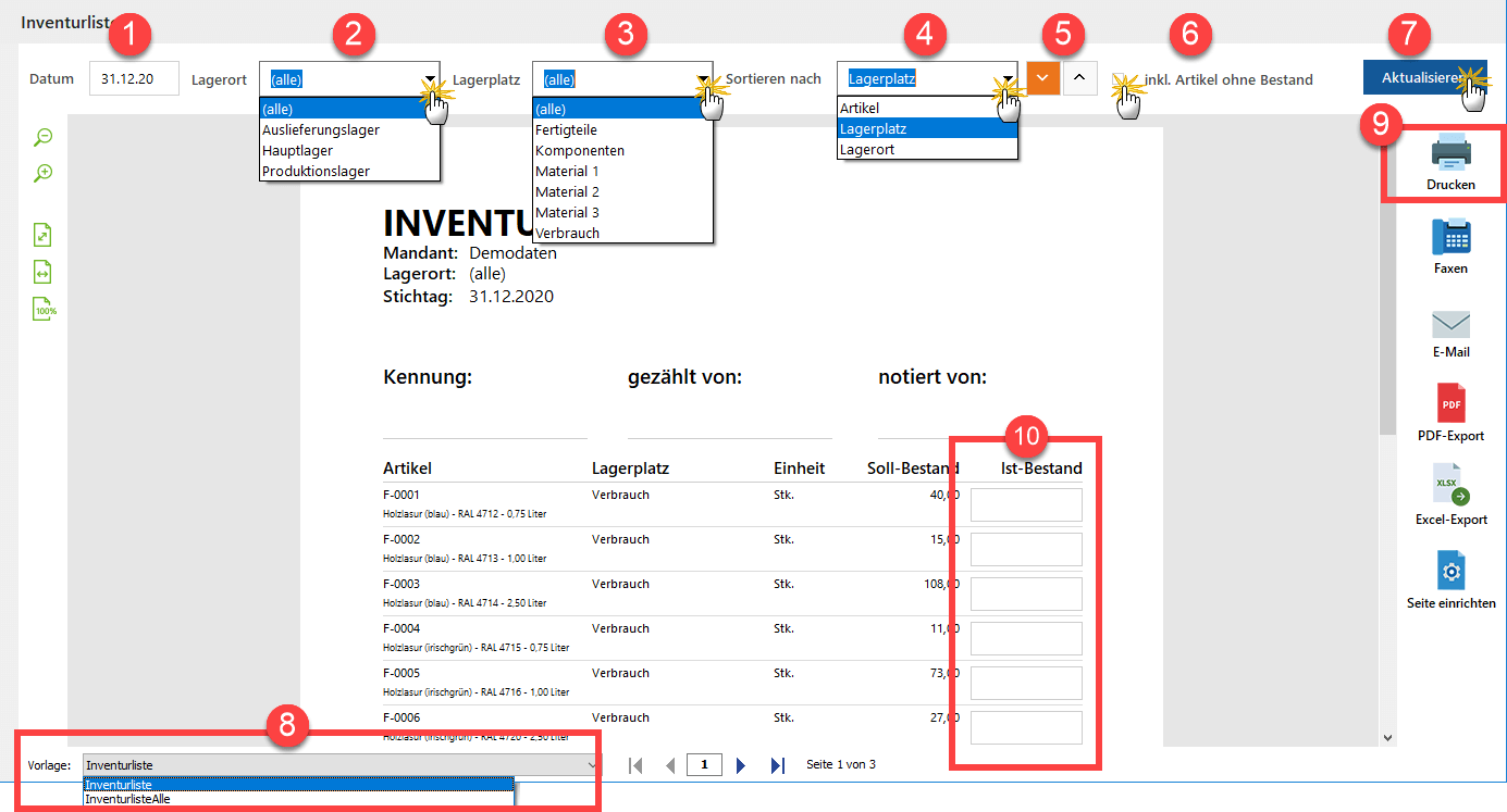 Inventurliste Druckvorschau