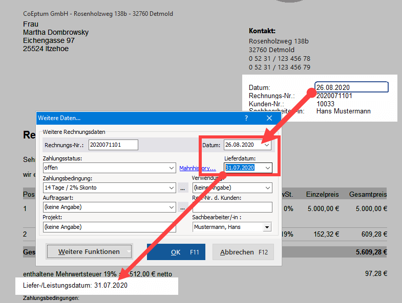 Liefer- und Leistungsdatum | MeinBüro-Handbuch