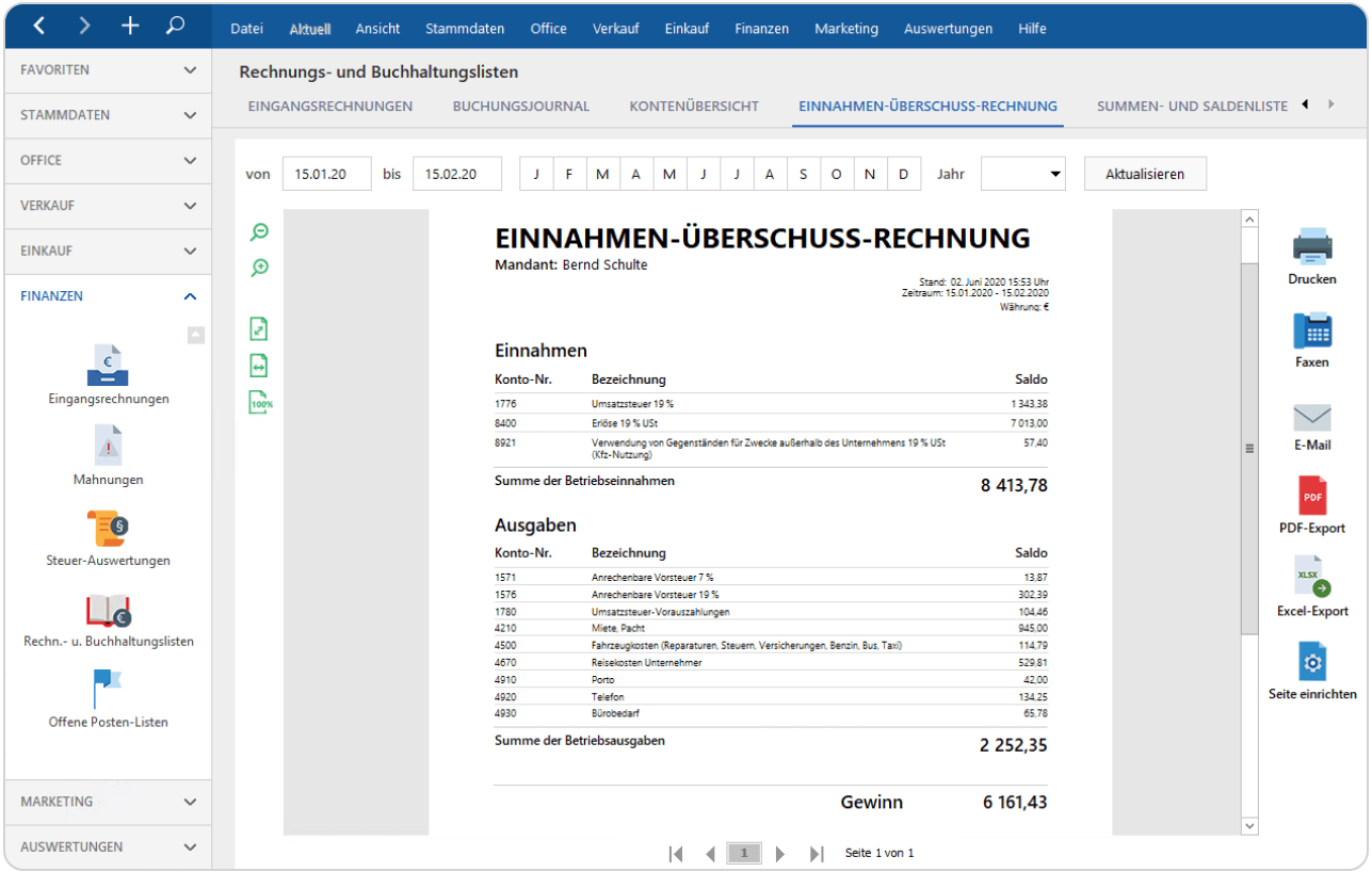 EÜR-Buchhaltungsliste