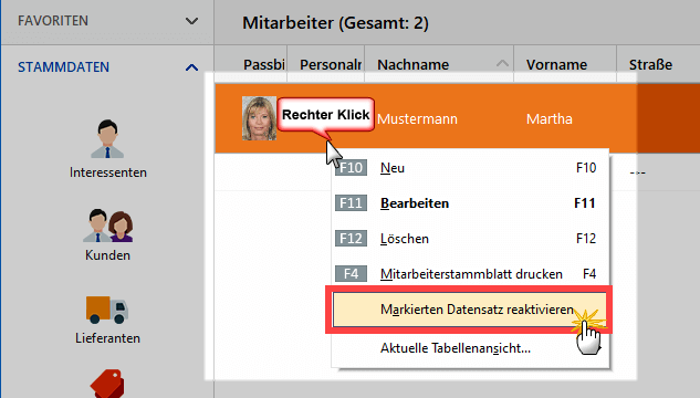 Datensatz reaktivieren