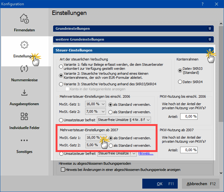 mwst-voreinstellungen