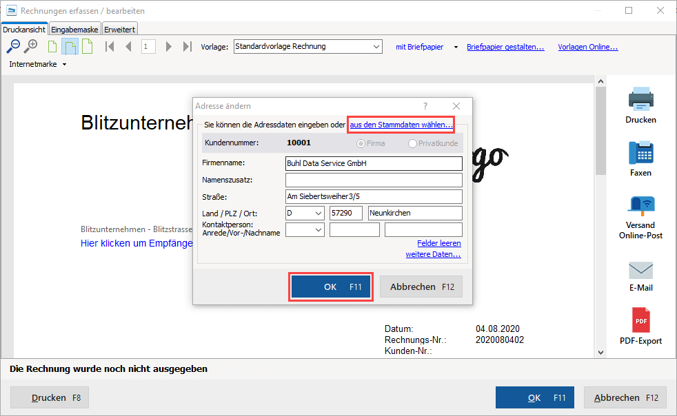 Blitzstart Kunden auswählen