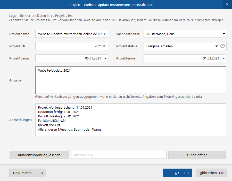 Projekte Stammdaten Projekte Stammdaten