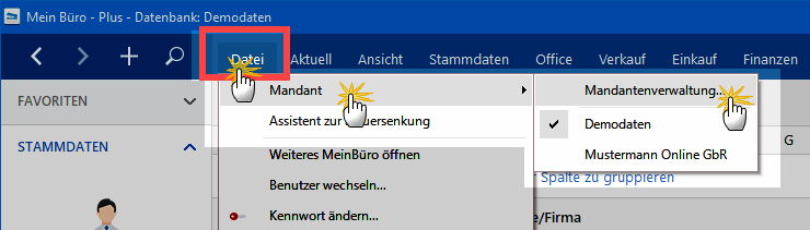 Datei Mandant Menü