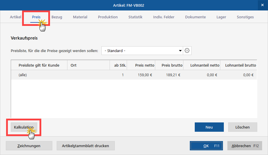 Kalkulation der Verkaufspreise