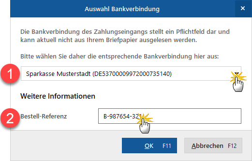 Auswahl Bankverbindung