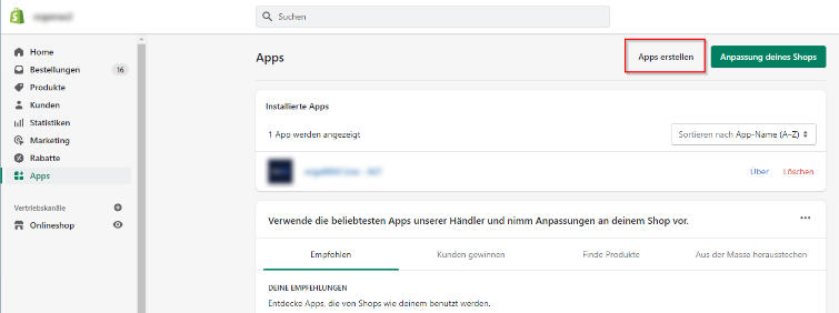 Klicken Sie auf Apps erstellen.