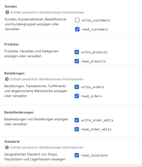 Berechtigungen im Admin-API-Bereich festlegen