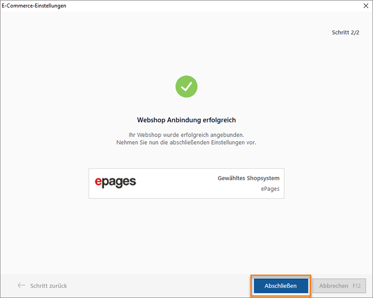 Webshop-Anbindung abschließen