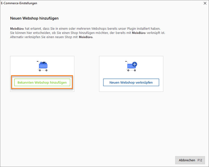 Neuen Webshop anbinden
