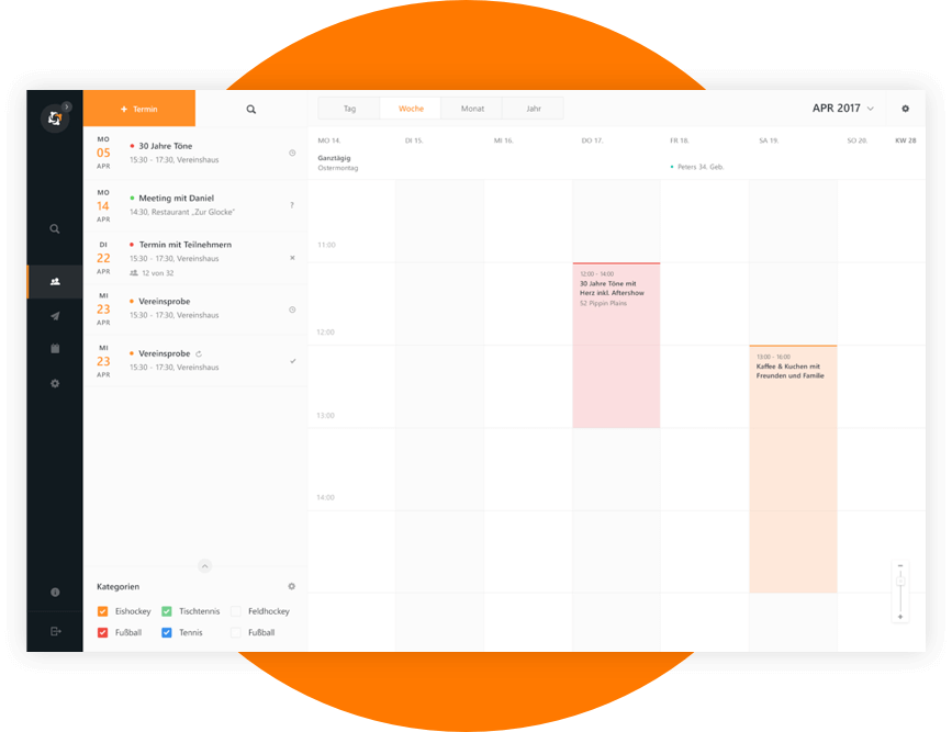 Der übersichtliche Kalender zeigt alle Termine auf einen Blick