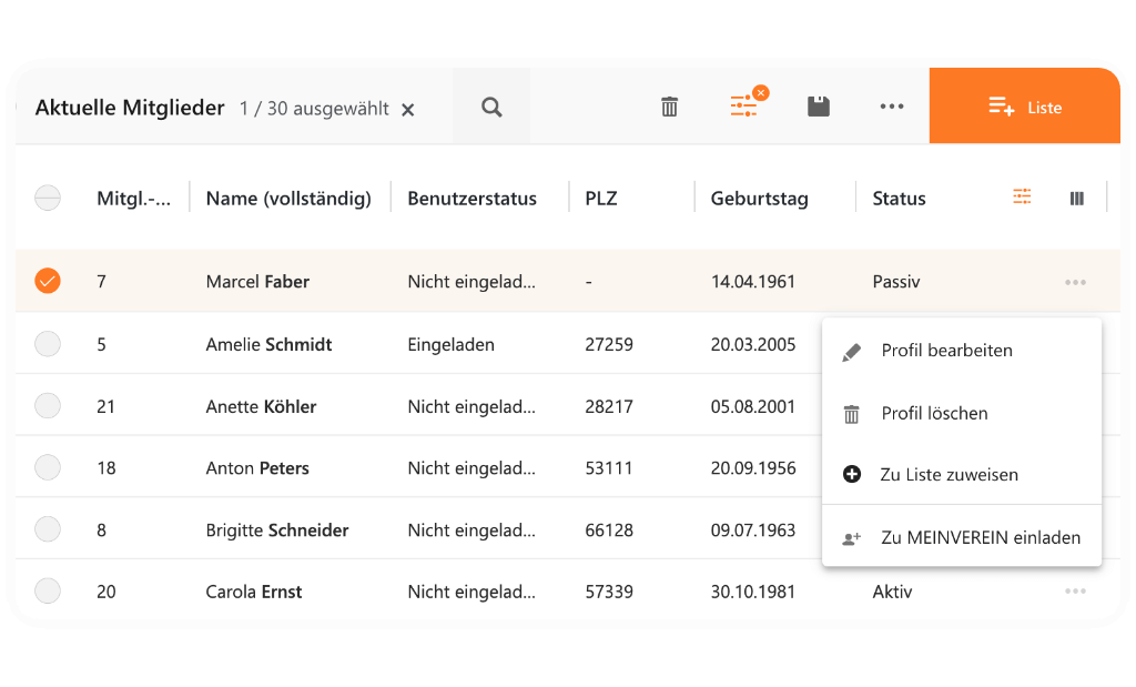 In MeinVerein einfach Mitglieder zu Listen hinzufügen