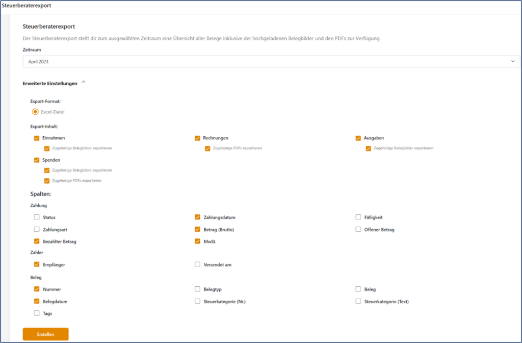 Finanzen-Steuerberaterexport-Einstellungen