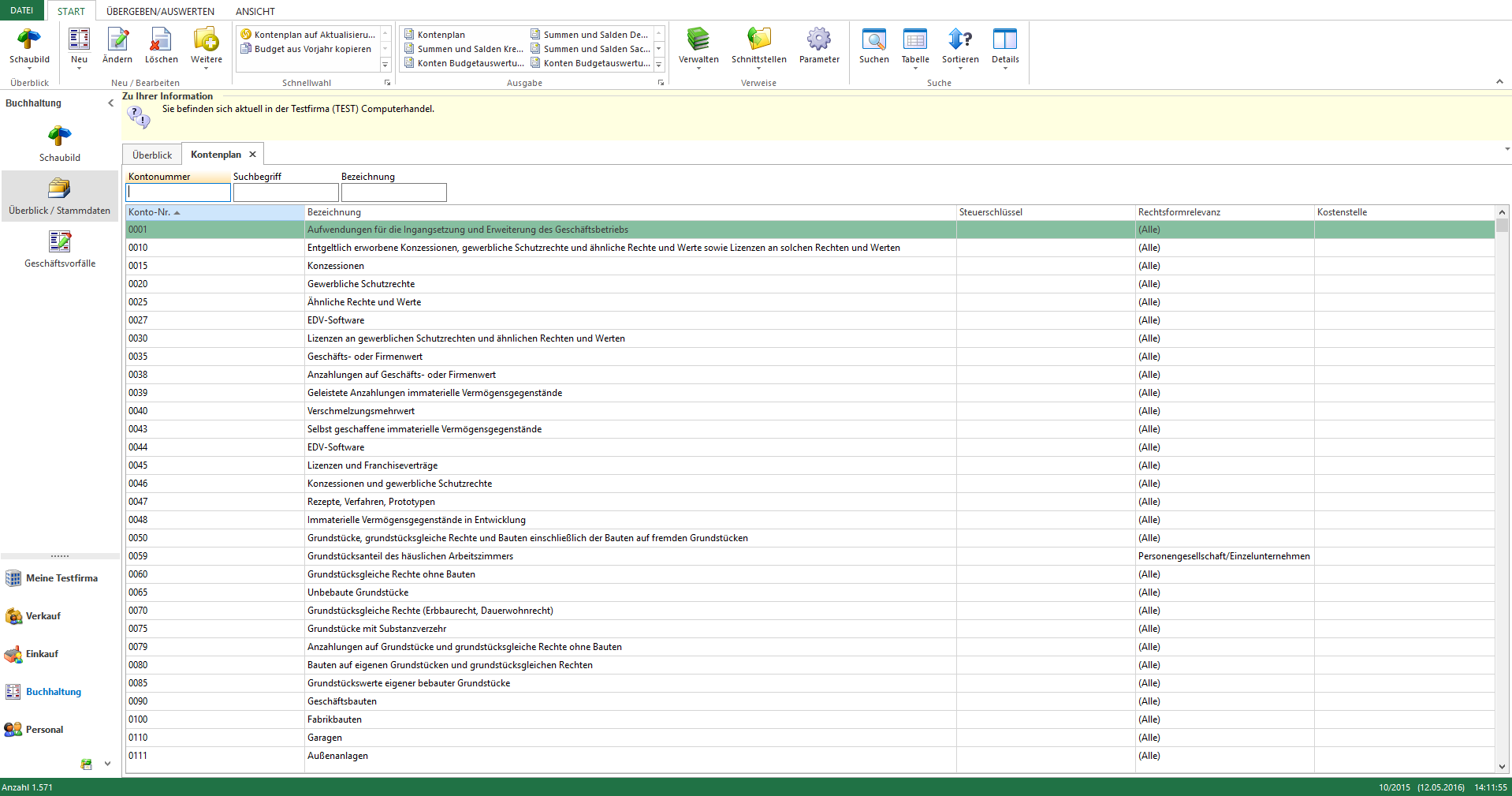 Im Kontenplan stehen Ihnen in einer Tabelle s&#228;mtliche Konten zur Verf&#252;gung.