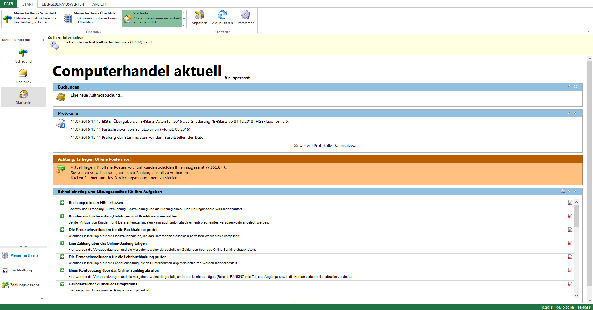 Leichter Einstieg: Auf der Startseite finden Sie Anleitungen f&#252;r unterschiedliche praktische Aufgaben, vom Erfassen einer Rechnung bis zum Erstellen einer Lohnsteuerbescheinigung.