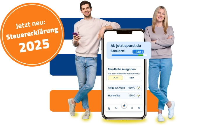 Vorschau der WISO Steuer-App in einem Smartphone mit Hinweis „Jetzt neu: Steuererklärung 2025“