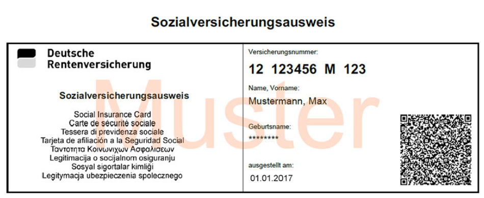 Sozialversicherungsausweis - Muster der Deutschen Rentenversicherung