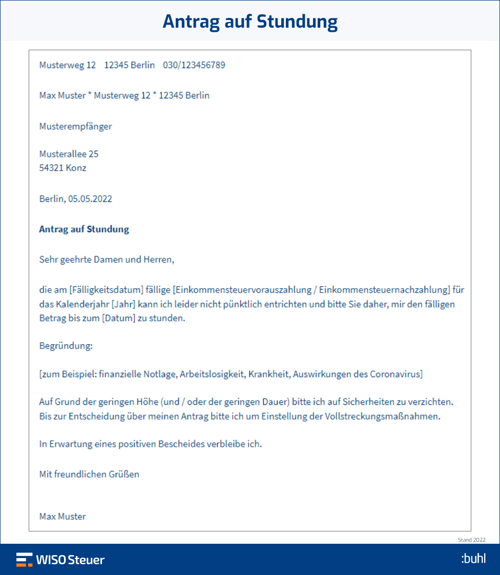 Antrag auf Stundung Musterschreiben