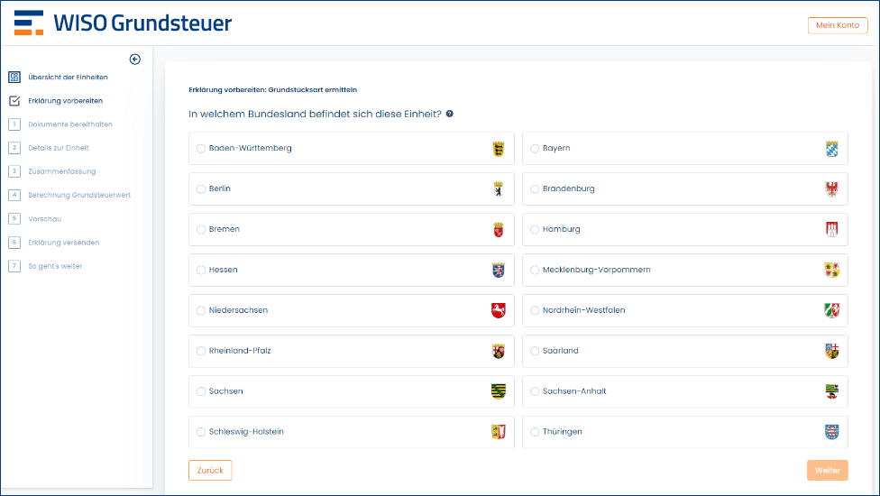 WISO Grundsteuer Bundesland Auswahl Screenshot
