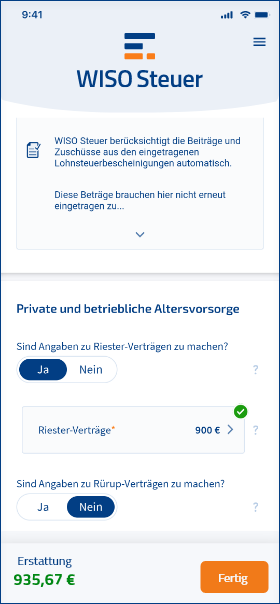 Altersvorsorge in die Steuererklärung eintragen Altersvorsorge WISO Steuer App