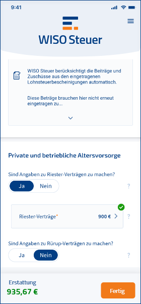 Altersvorsorge WISO Steuer App