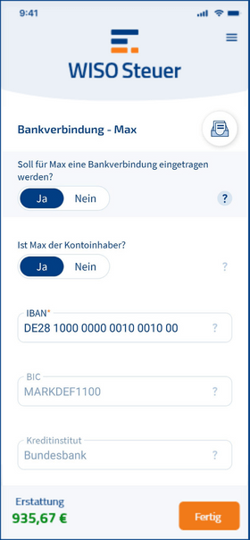 Bankverbindung ändern Steuererklärung mobile