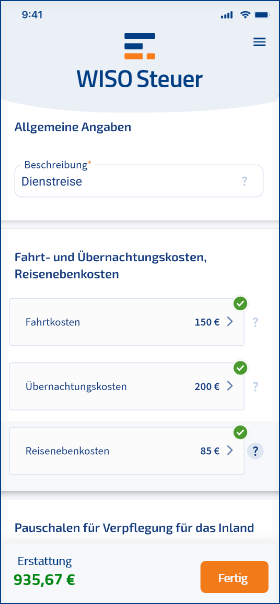 Kilometerpauschale bei der Dienstreise absetzen Kilometerpauschale Dienstreise absetzen WISO Steuer mobile Screenshot