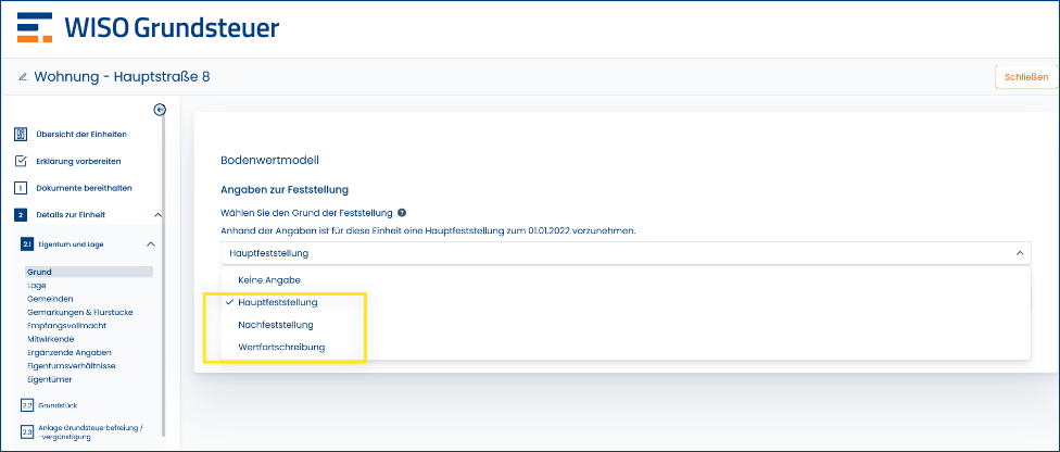 WISO Grundsteuer Erklärung anlegen