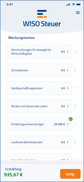 Neue Heizung absetzen Vermieter Screenshot WISO Steuer mobile