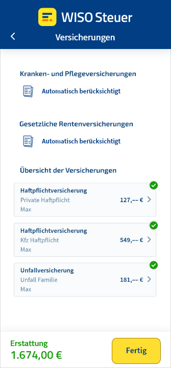 Vorschaubild Versicherungen eintragen in die App WISO Steuer
